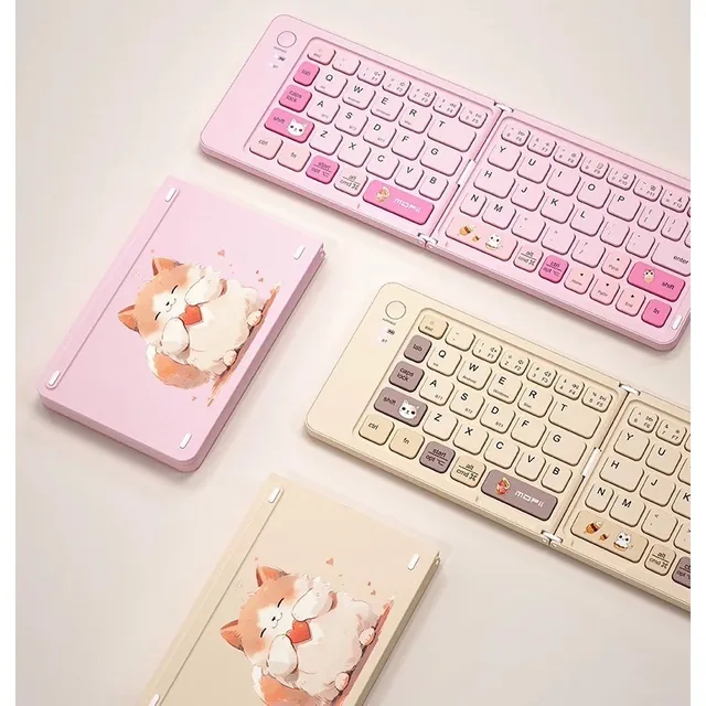 Mini Teclado Gatinho Portátil Dobrável Ultra Fino Sem Fio Bluetooth Para Vários Dispositivos