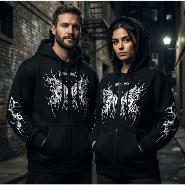 Moletom Ziper Tribal DARK  Borboleta e Mangas Estilizadas Moda Alternativa