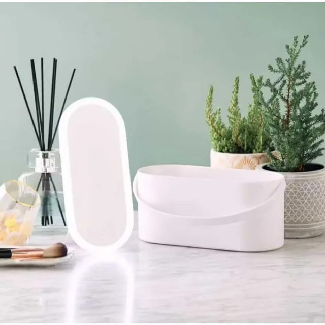 Organizador de Maquiagem Com Espelho LED giratório Maleta