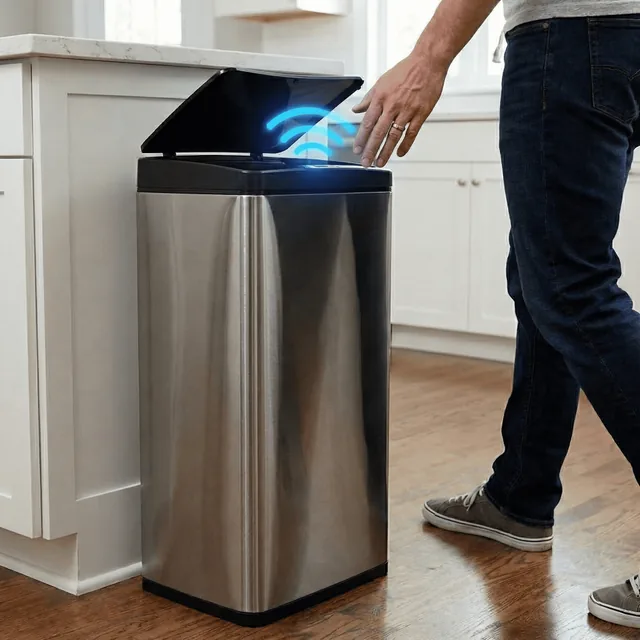 Lixeira Cozinha Automática Sensor Inteligente Aço Inox 50 Litros Premium