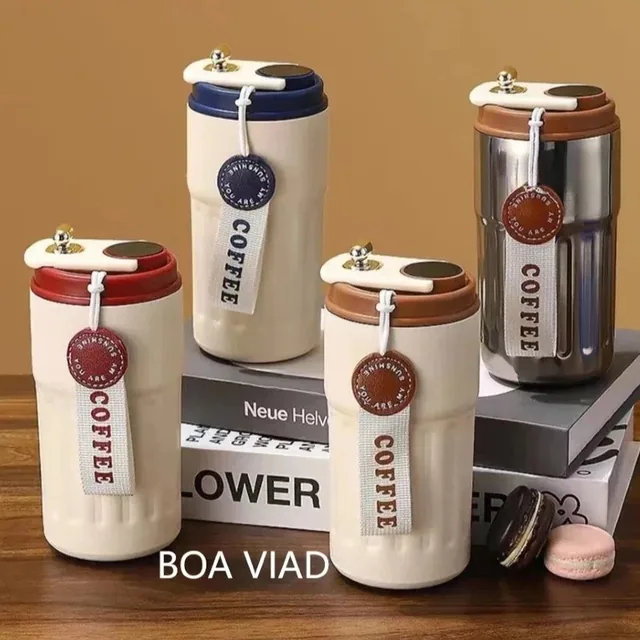 Copo Térmico de Cafe 450 ml Inox com Display Digital Tampa Trava Mantém Bebidas Quentes ou Frias