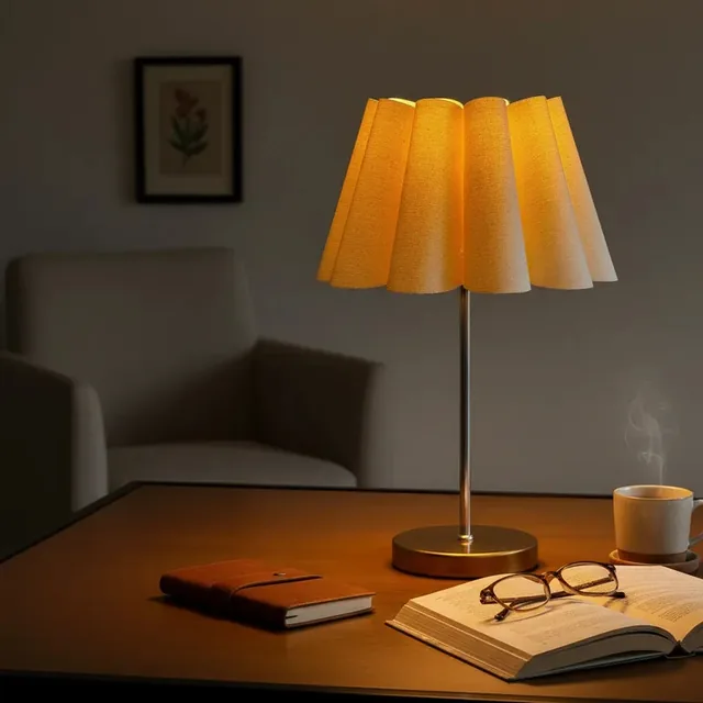 Luminária de Mesa Redondo com Interruptor e Cúpula Pétala Bege de Casa canto de Sala quarto cabeceira de cama Escritorio