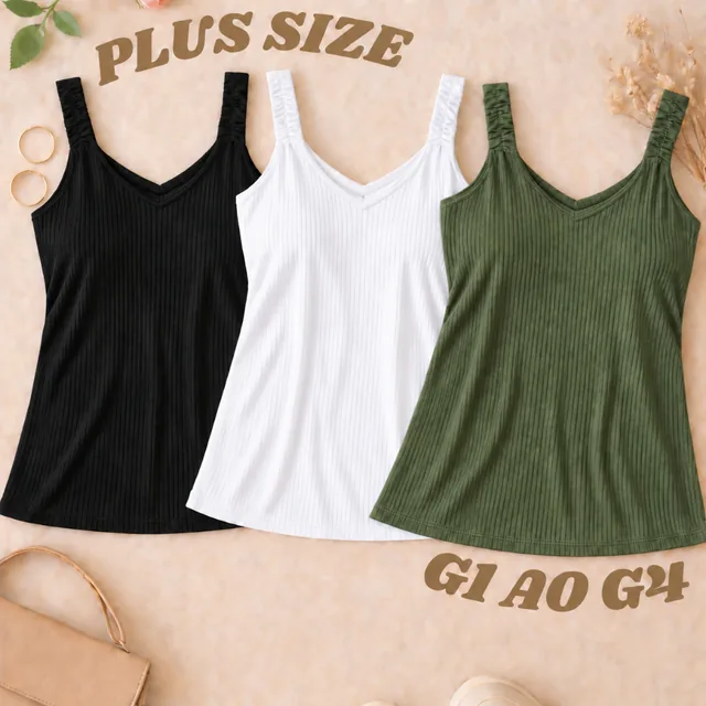 KIT 3 Blusa Regata Feminina Plus Size Canelada Forro Duplo Alça Elástica Verão