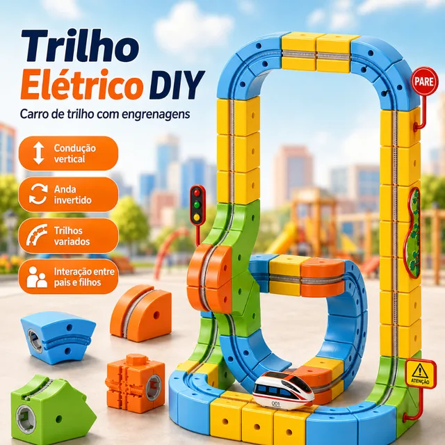 Trem Elétrico 56 Peças Pista de Engrenagens Blocos de Montar DIY Brinquedo Educativo para Crianças