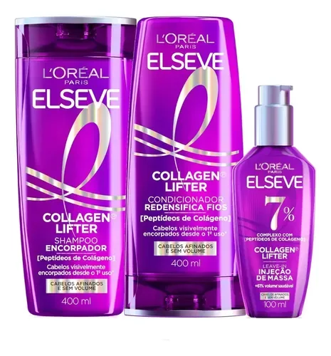 L'Oréal Paris Elseve Collagen Lifter Kit Shampoo, Condicionador e Sérum Leave-in com Peptídeos e Proteção Térmica para Cabelos Fin