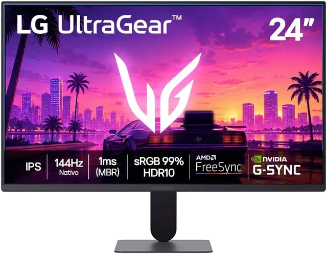 Monitor LG UltraGear 24" IPS 144Hz nativo, 1ms (MBR), Full HD (1920x1080), HDR10, NVIDIA G-SYNC, AMD FreeSync sRGB, Preto - 24G411