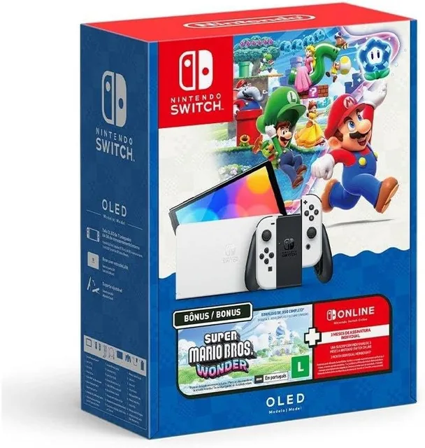 Bundle Nintendo Switch OLED + Super Mario Bros Wonder + 3 Meses de Assinatura Nintendo Switch Online