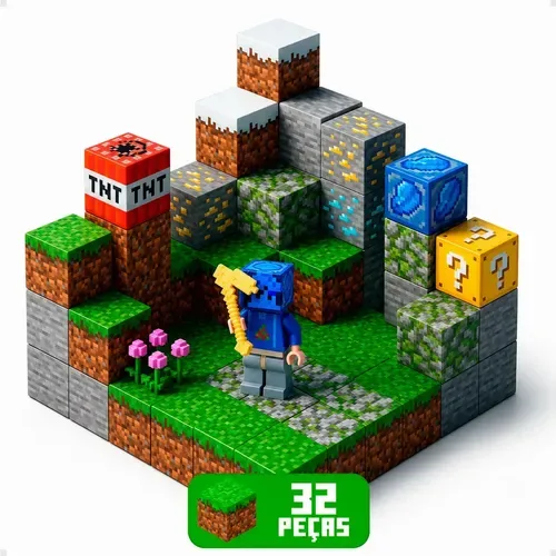 Kit 32 Blocos Magnéticos Infantil Imã Construção Montar Educativo Cubos Empilhar